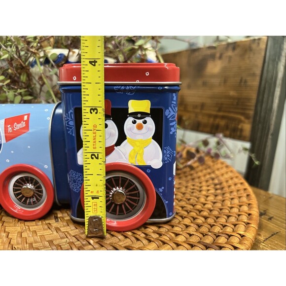 Blue Tin Train Engine With Snowmen, Container , NWOT, Holiday , Christmas - Picture 7 of 7